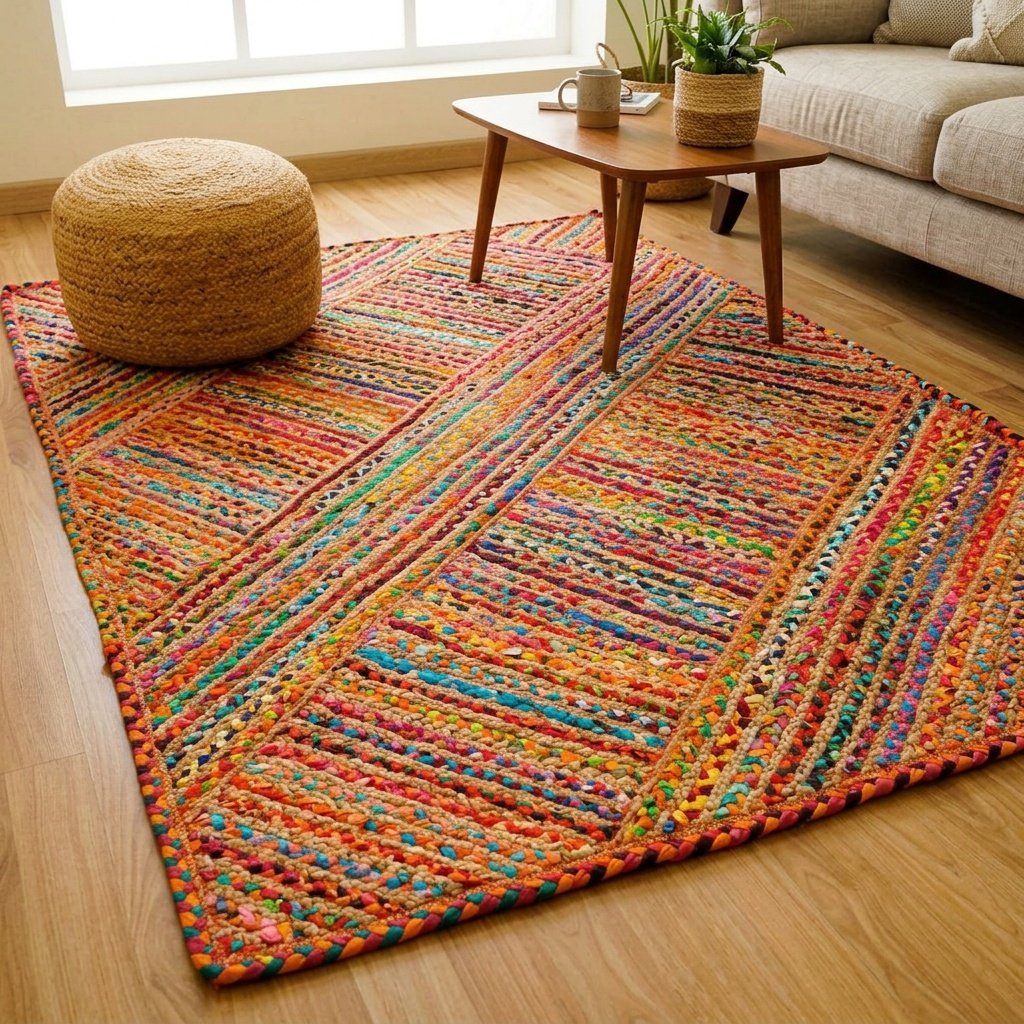 Tappeto Chindi in juta a righe multicolore Chindi multicolor stripe jute rug
