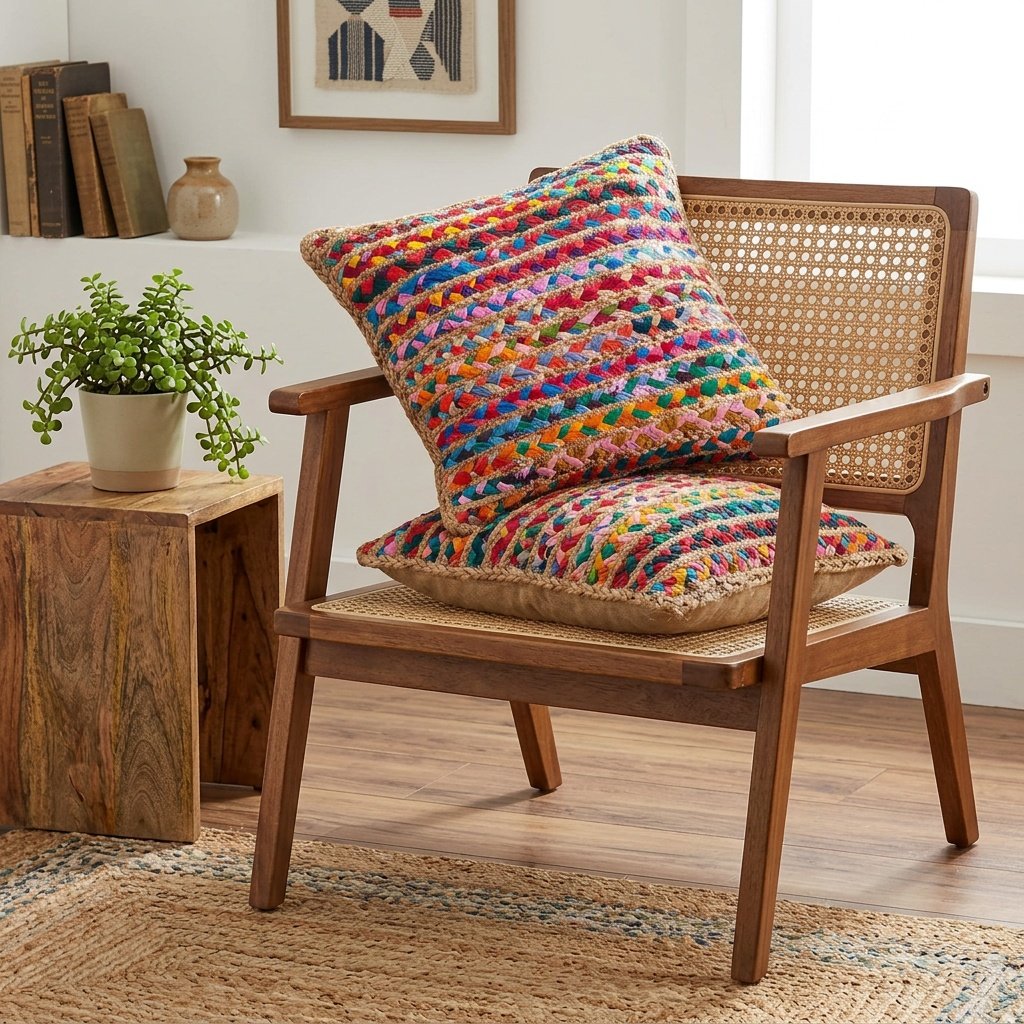Set di cuscini in iuta intrecciati colorati di chindi Colorful chindi braided jute pillows set