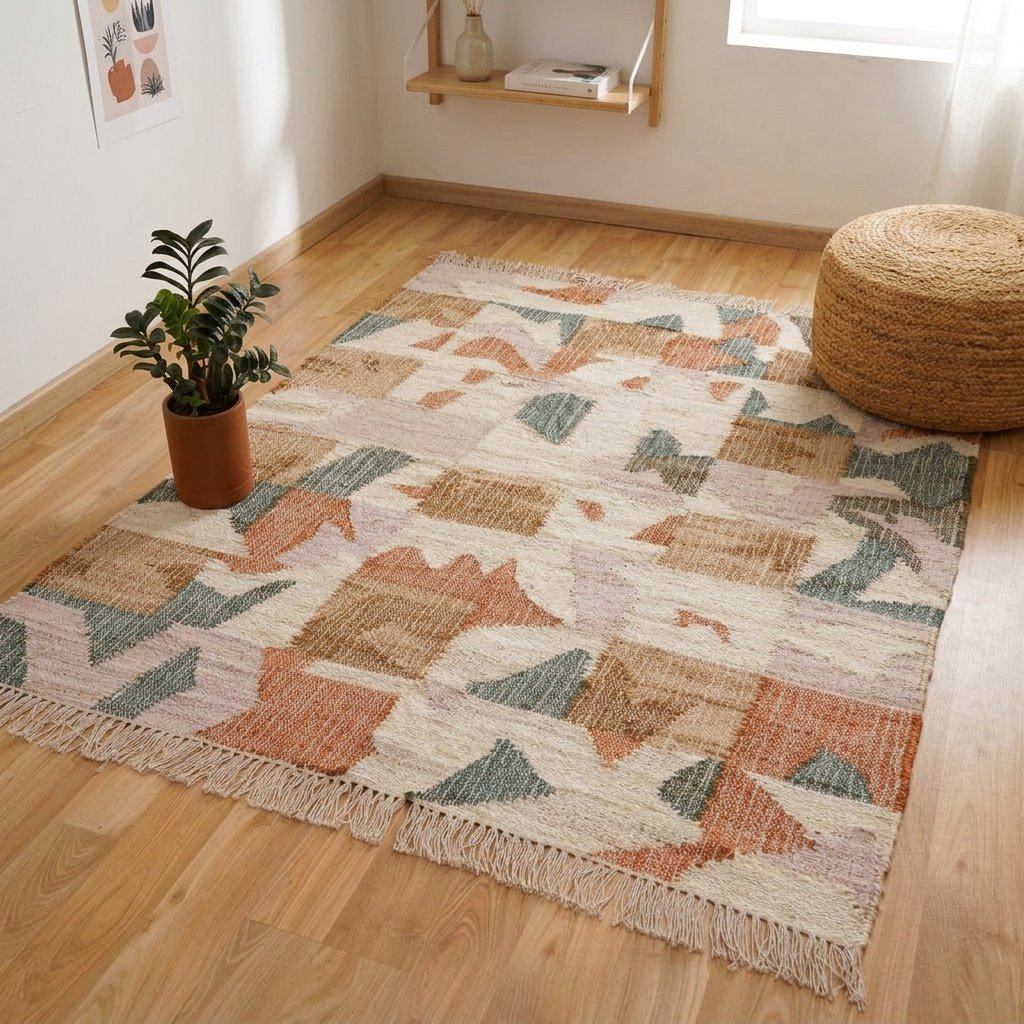 Tappeto colorato a trama piatta in misto juta Colorful flatweave jute-blend rug