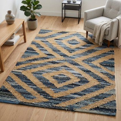 Denim hemp and jute area rug