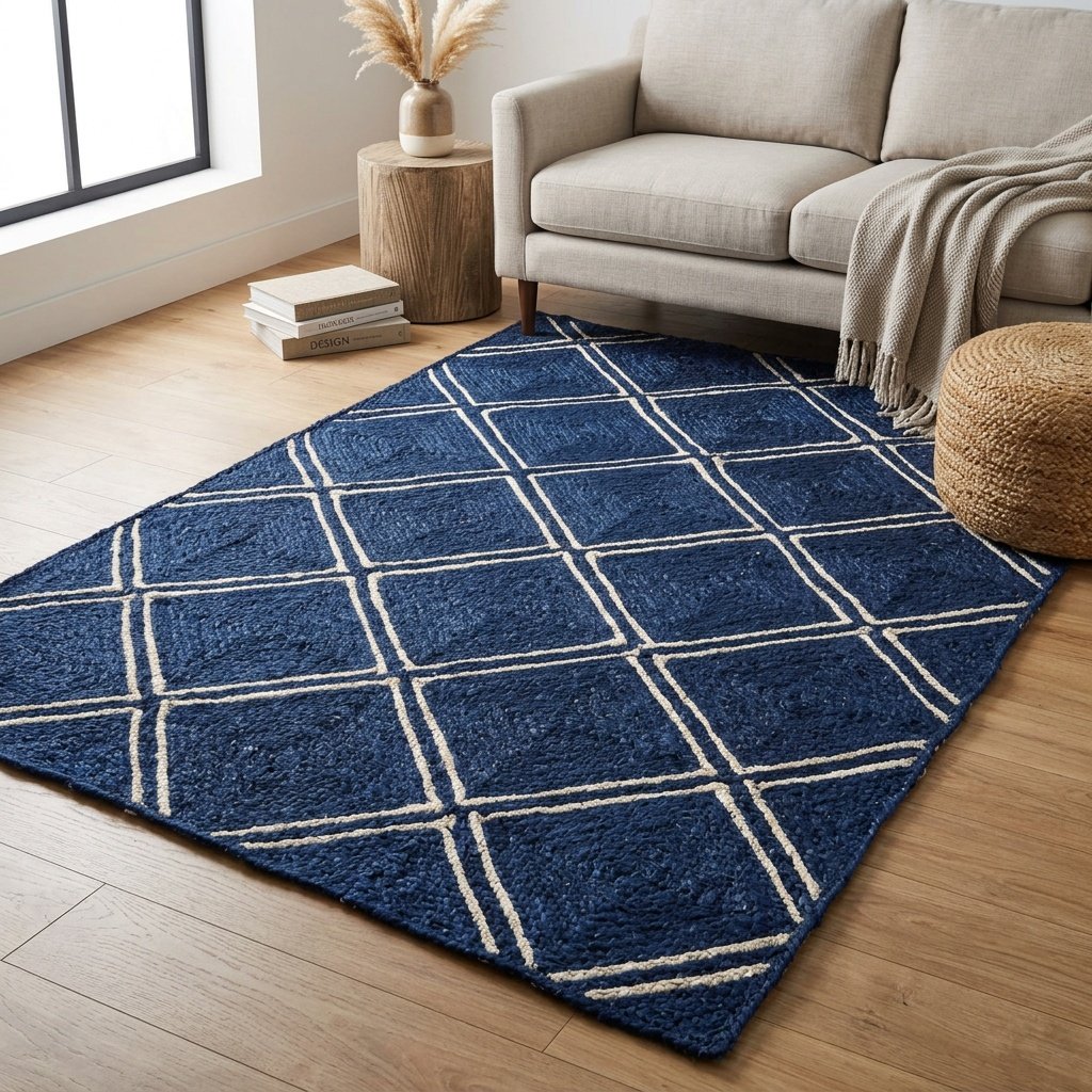 Tappeto in iuta blu navy Diamond Diamond navy blue jute rug