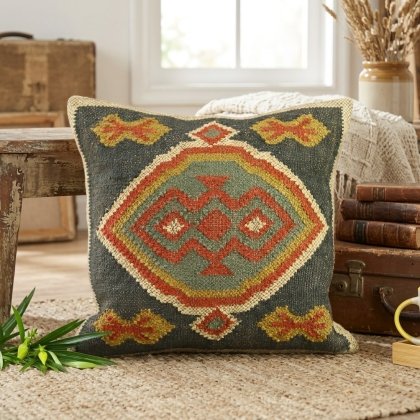 Ethnic wool and jute kilim pillow
