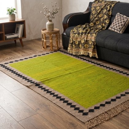 Green wool and jute rug