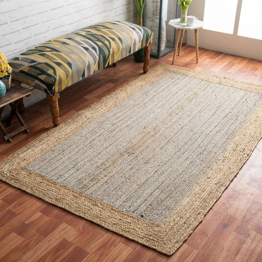 Tappeto grigio in iuta intrecciata Grey braided jute rug