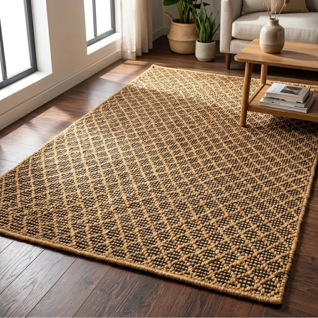 Tappeto solido a coste in juta intrecciata a mano Handwoven jute ribbed solid rug