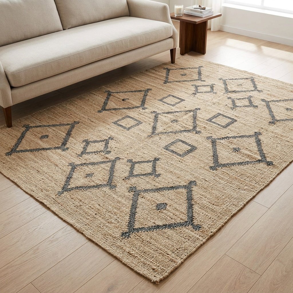 Tappeto tribale in cotone e iuta tessuto a mano Handwoven tribal cotton and jute rug