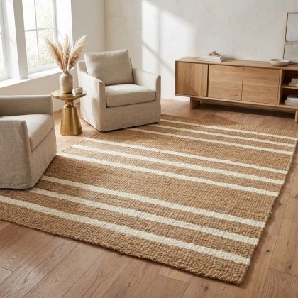 Hemp and jute rug with white stripes