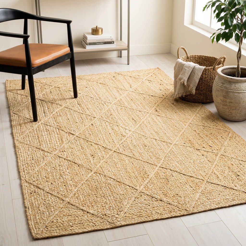 Tappeto di juta diamantata intrecciata avorio Ivory braided diamond jute area rug