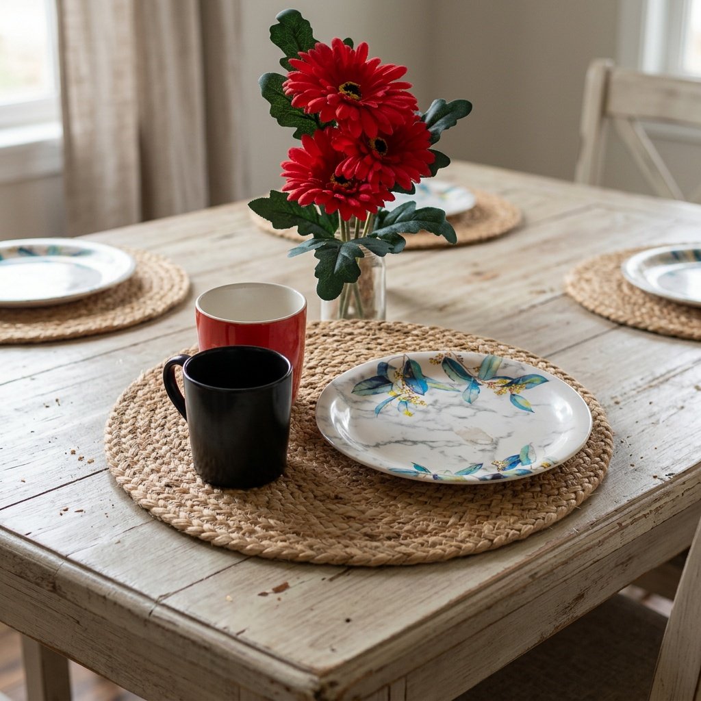 Tovagliette rotonde intrecciate in iuta Jute braided round placemats