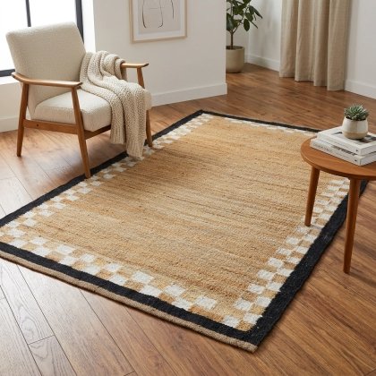 Jute rug with checkered border