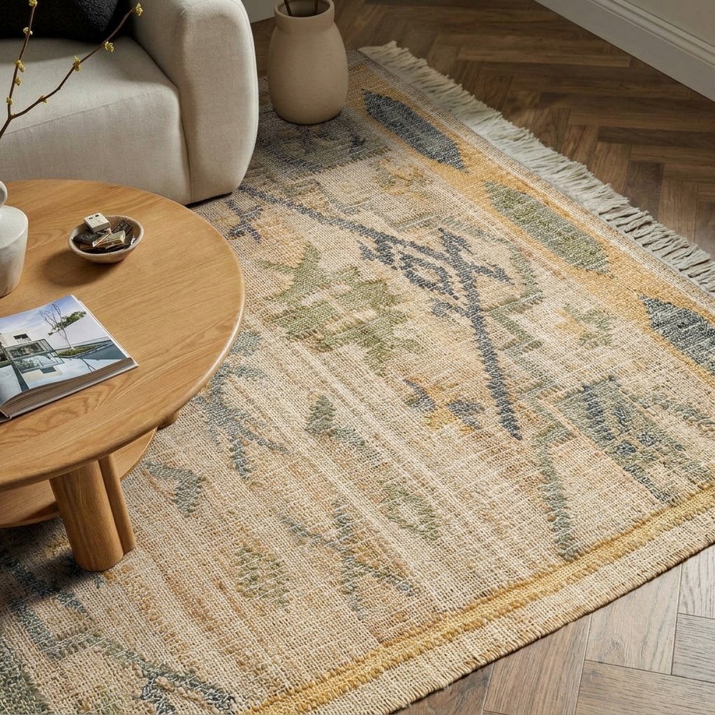 Tappeto in juta di cotone a reticolo con pois color carbone Lattice cotton jute rug with charcoal dots