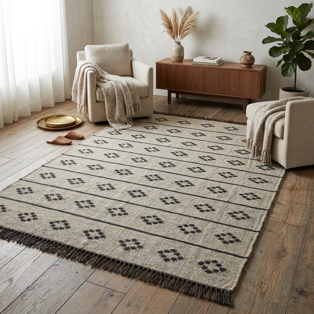 Tappeto in juta di lana grigio chiaro Light grey wool jute rug