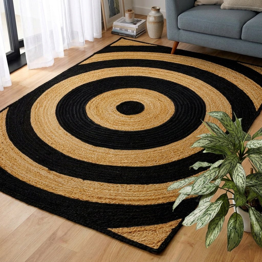 Tappeti in juta nera naturale per il soggiorno Natural black jute rugs for living room