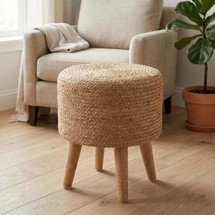Natural braided jute ottoman