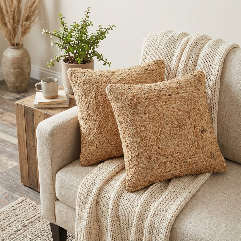 Set di cuscini in iuta naturale intrecciata Natural braided jute pillows set