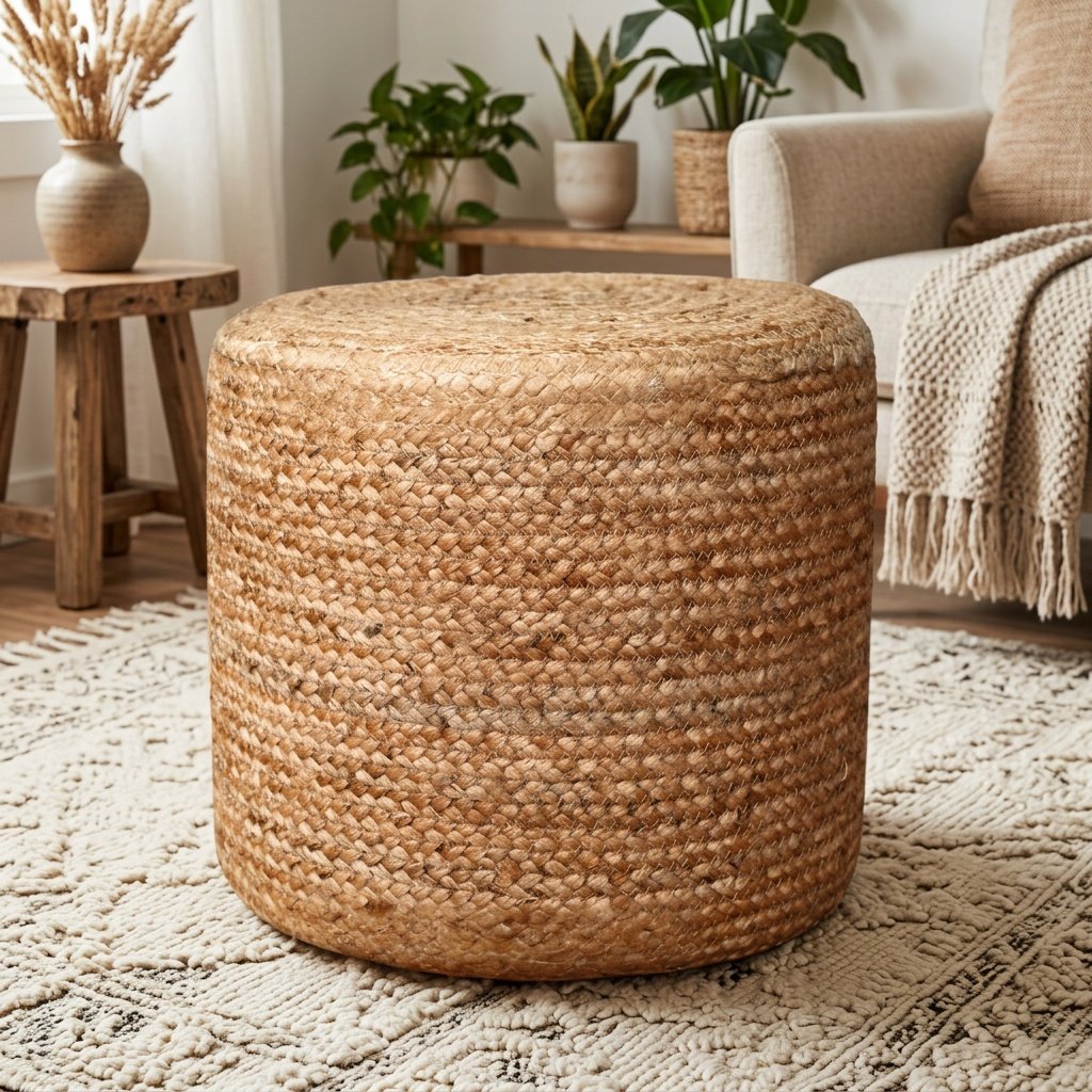 Pouf pouf in iuta naturale intrecciata Natural braided jute pouf ottoman