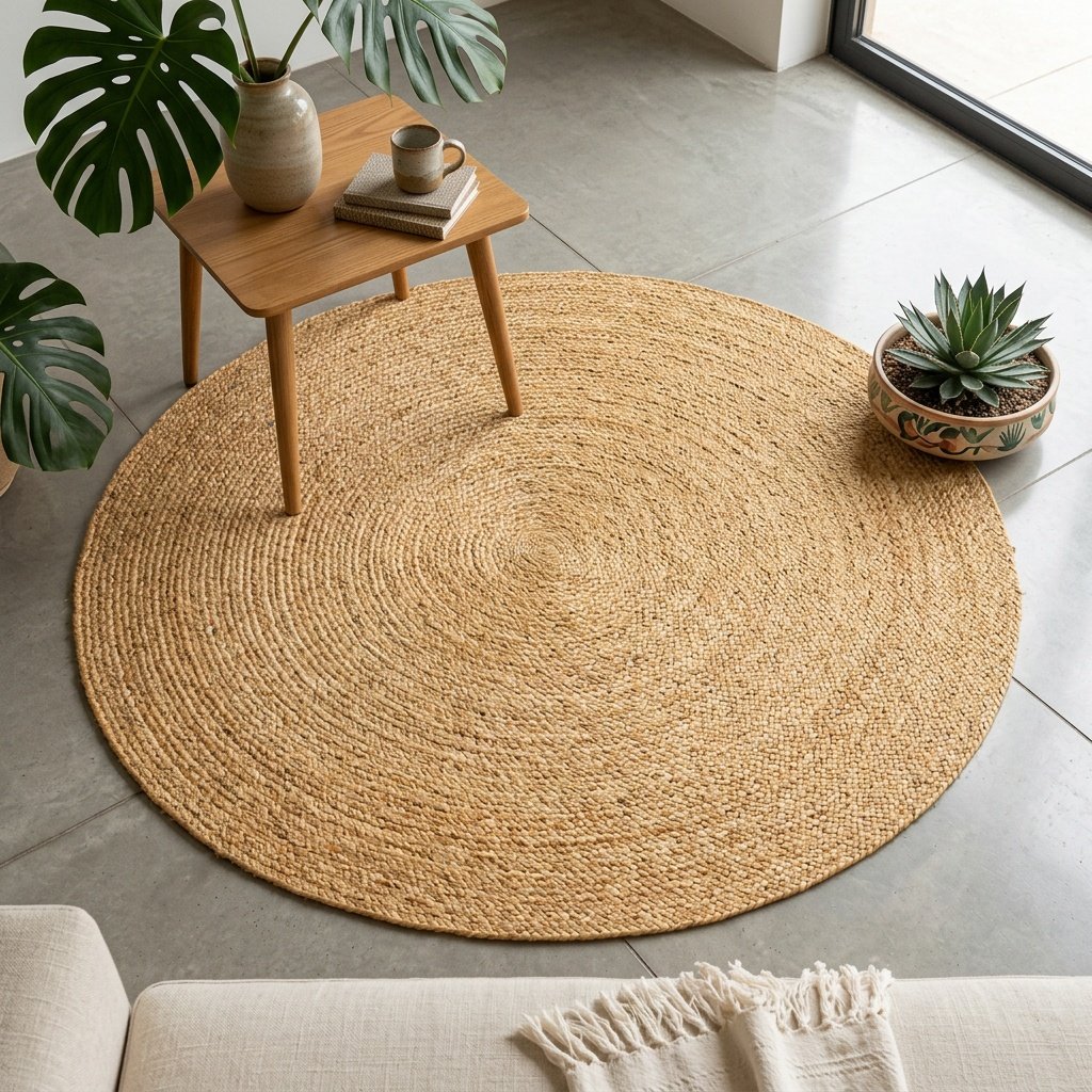 Tappeto rotondo in iuta naturale intrecciato Natural braided round jute rug