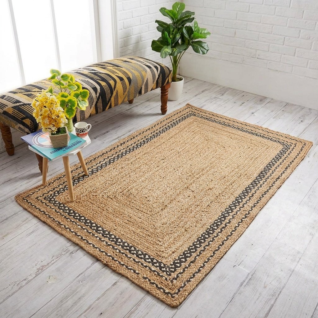 Tappeto in iuta naturale intrecciato a mano Natural hand braided jute rug