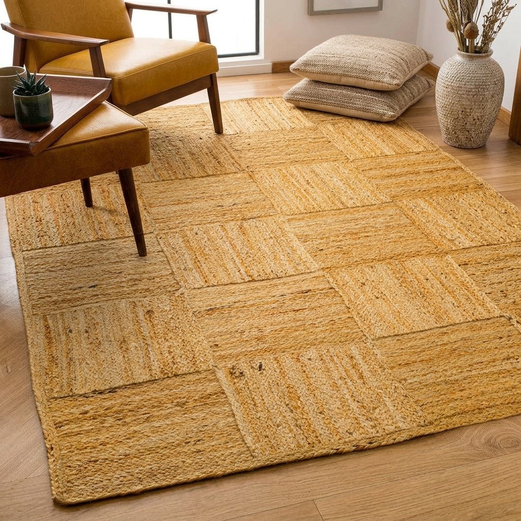 Tappeto in iuta naturale con motivo quadrato Natural square pattern jute rug
