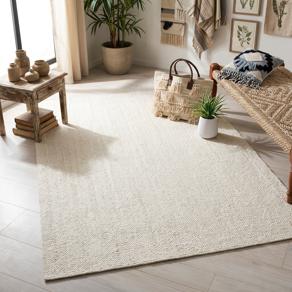 Tappeto in juta intrecciata bianco naturale Natural white braided jute rug