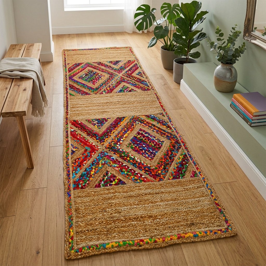 Tappeto runner in iuta arcobaleno Rainbow jute rag runner rug