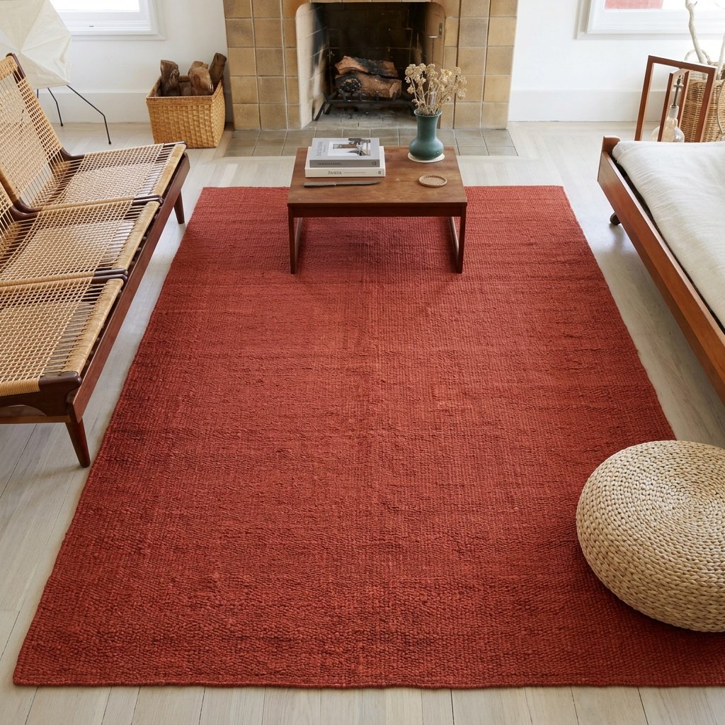 Tappeto rosso in iuta e canapa Red jute and hemp rug