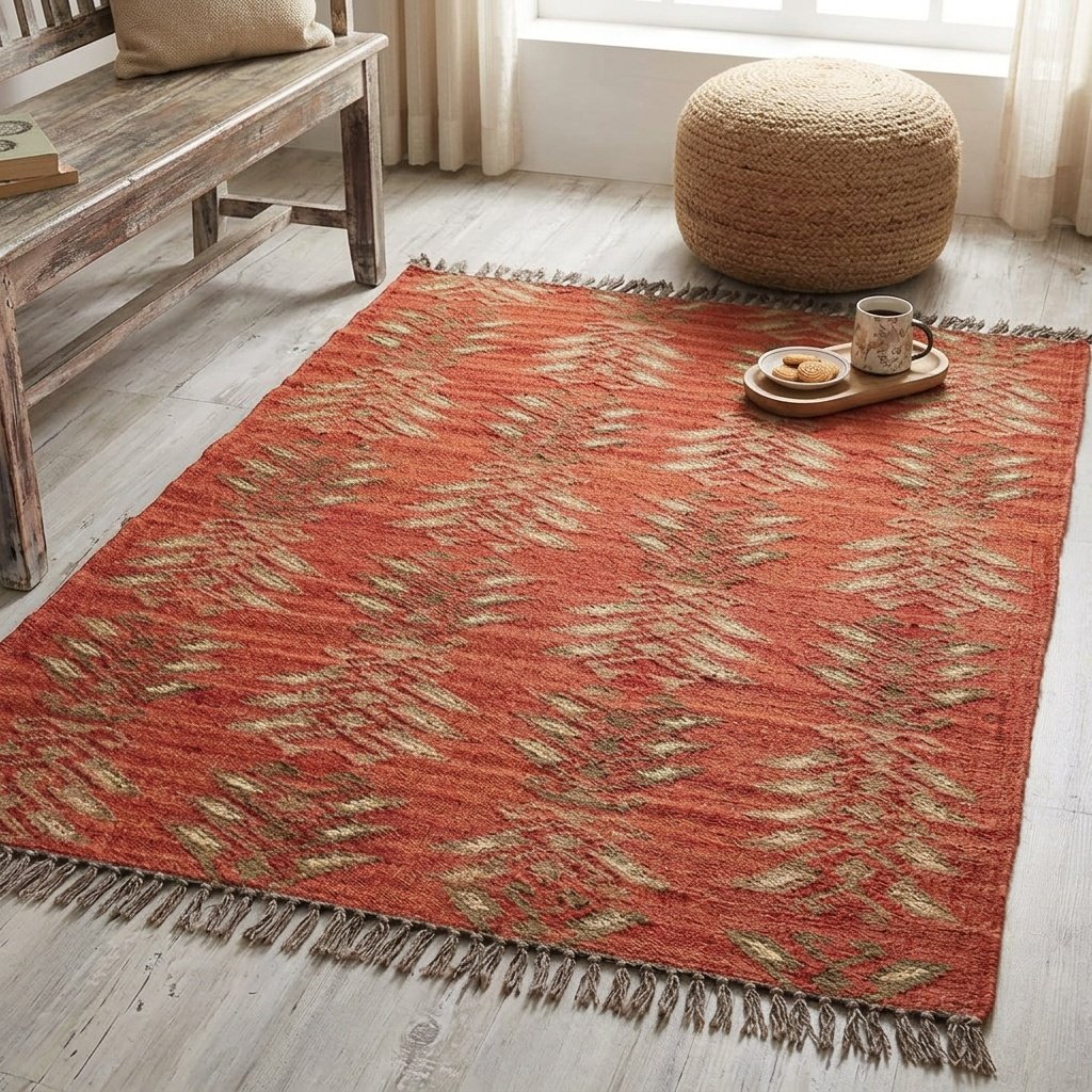 Tappeto reversibile in lana e juta Reversible wool and jute rug