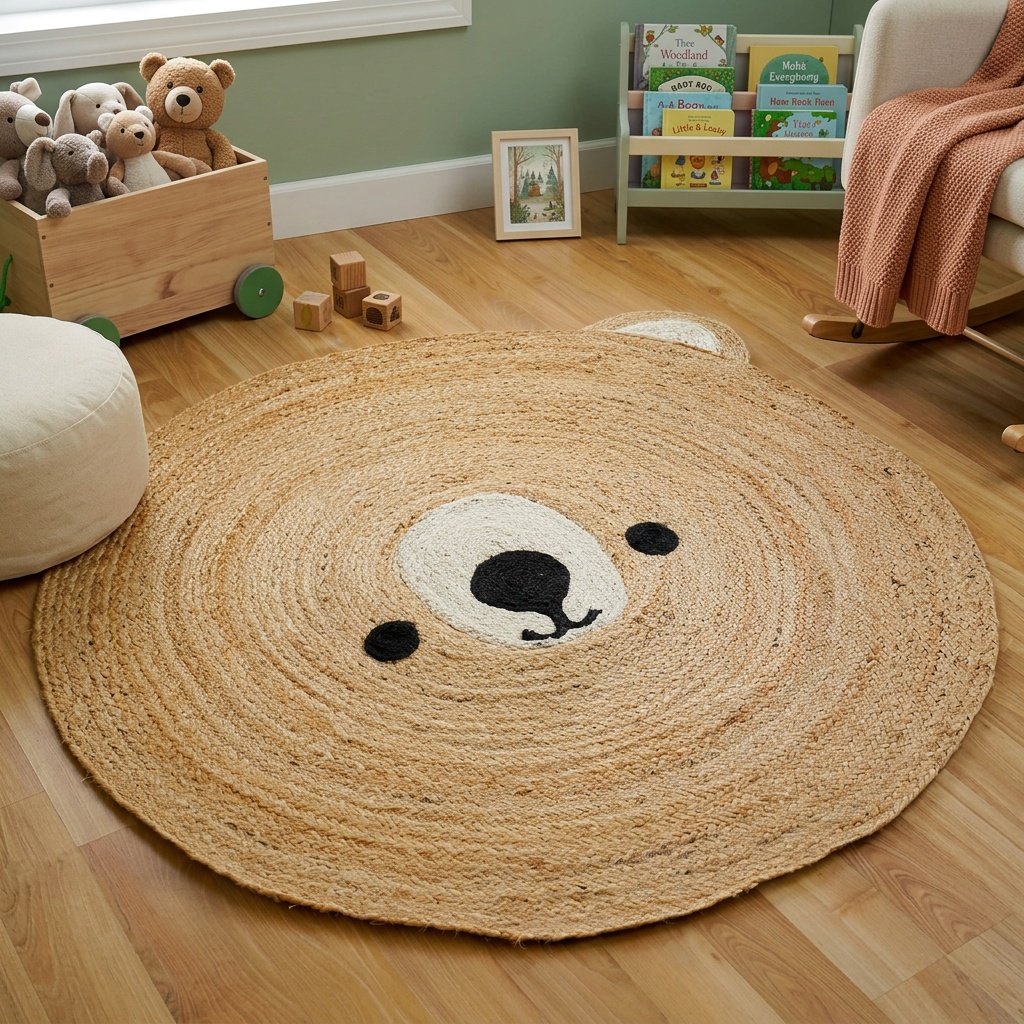 Tappeto rotondo in juta per bambini Round jute rug kids room