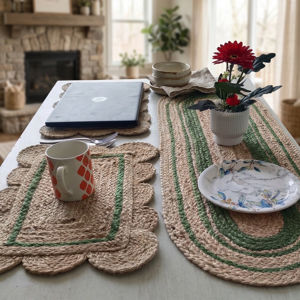 Tovagliette smerlate e ovali in juta Scalloped and oval jute placemats