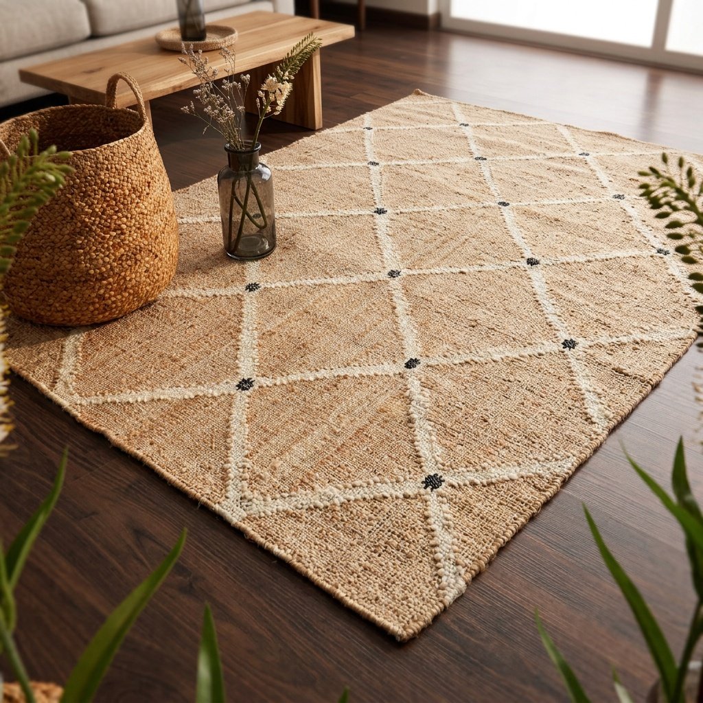 Tappeto in juta di cotone diamantato Tan Tan diamond cotton jute area rug