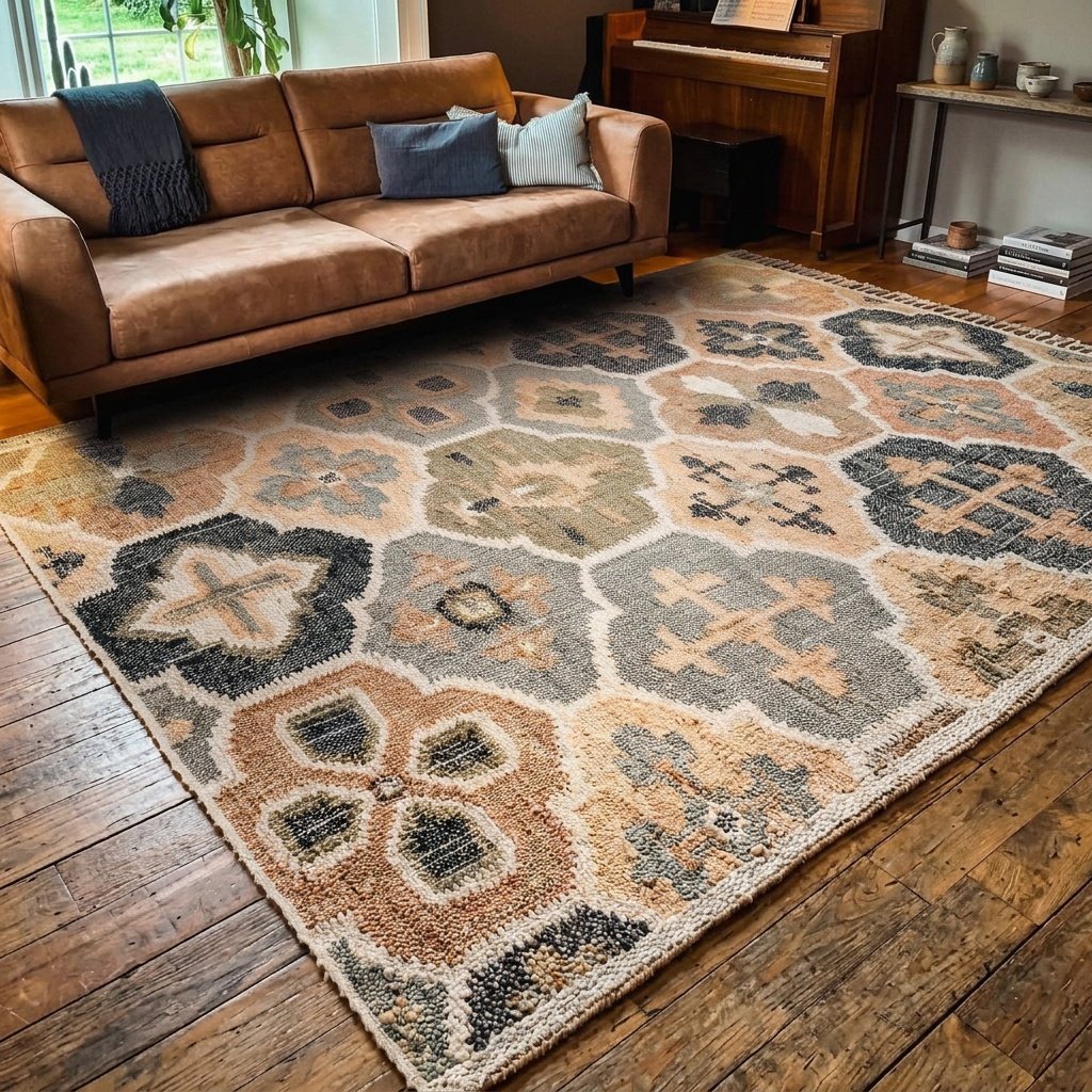 Tappeto in cotone e iuta con motivo a traliccio Tan Tan trellis pattern cotton and jute rug