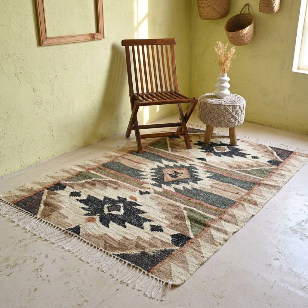 Tappeto kilim vintage in cotone e juta Vintage cotton and jute kilim rug
