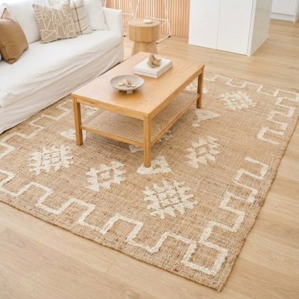 Casa White and natural cotton jute rug