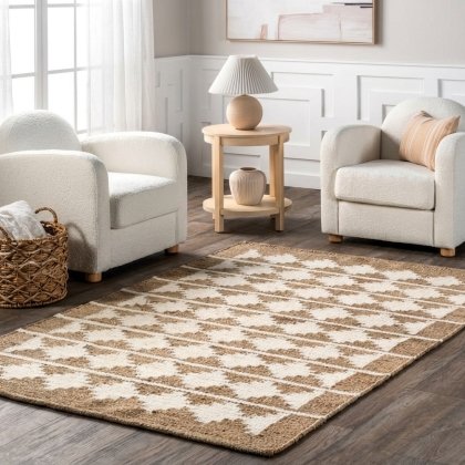 White and natural hemp jute rug
