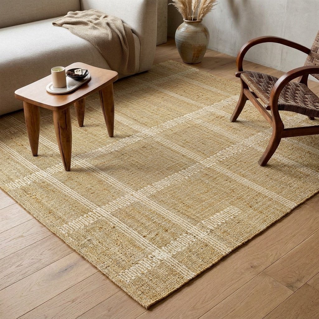 Tappeto in juta di cotone bianco e marrone White and tan cotton jute area rug