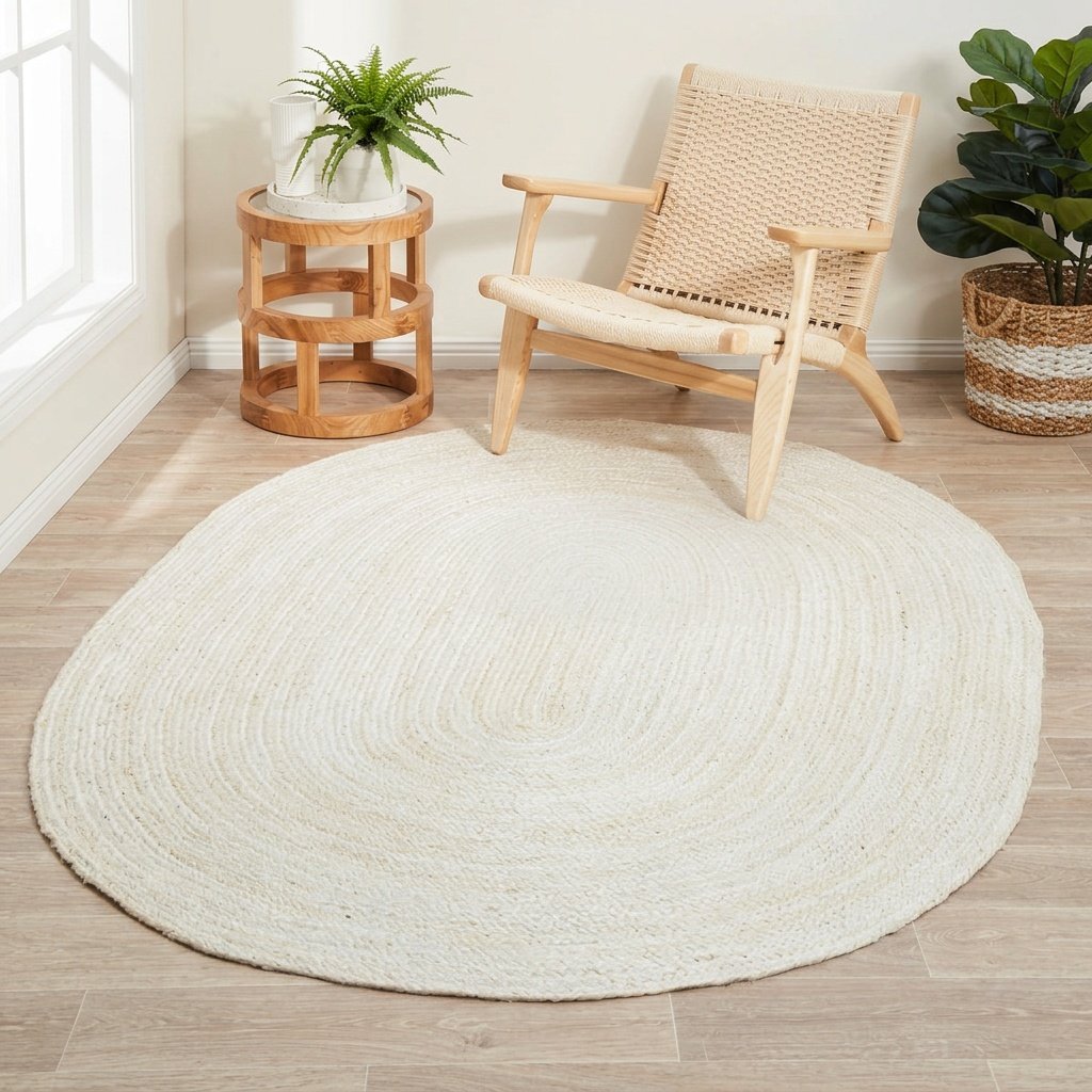 Tappeto in iuta intrecciato bianco ovale White braided jute rug oval