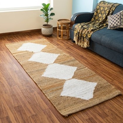 White diamond hemp jute rug