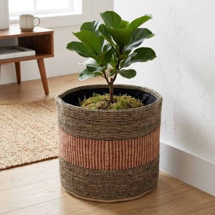Black and rust jute stripe basket