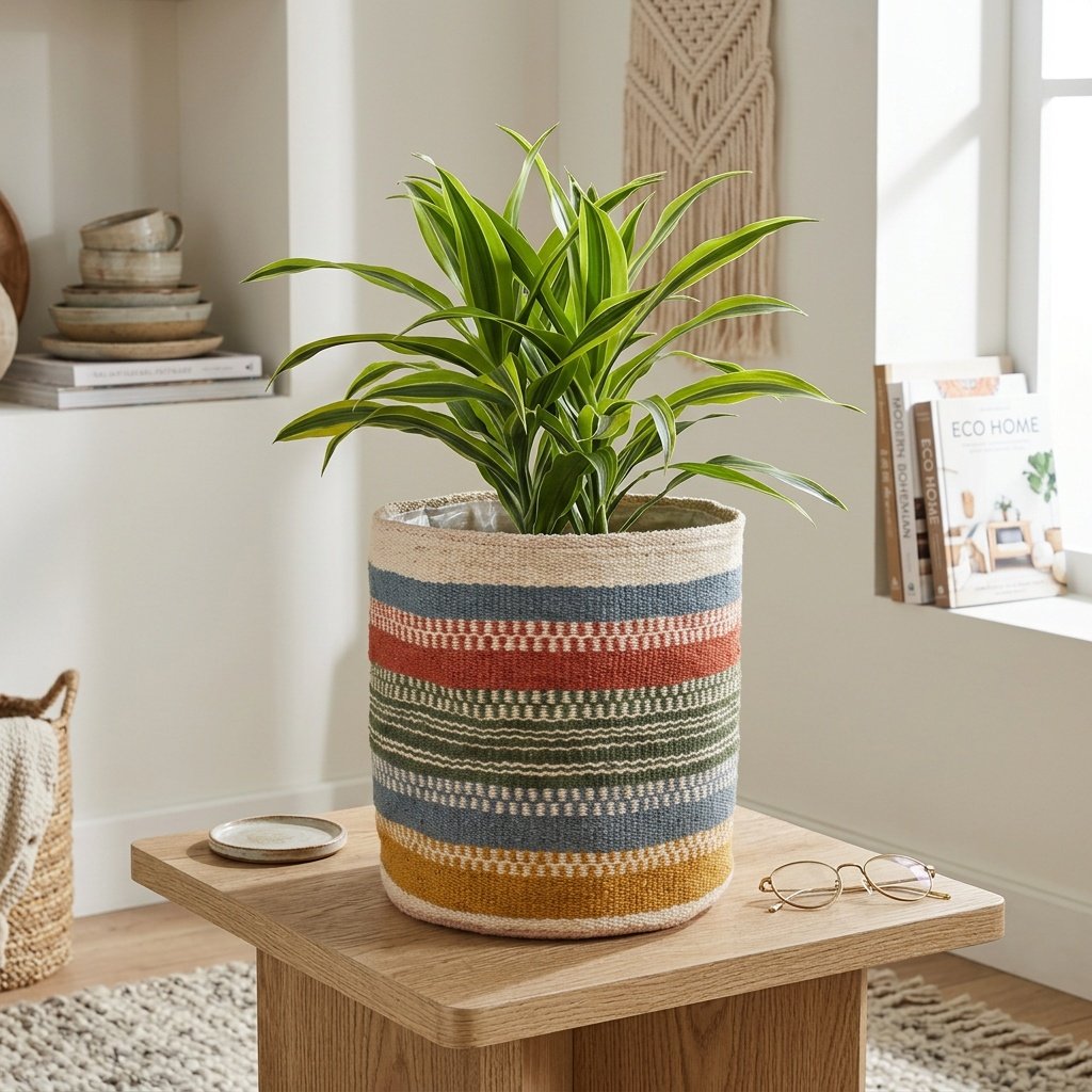 Cestino in iuta a righe colorate per piante Colored jute stripe basket for plant