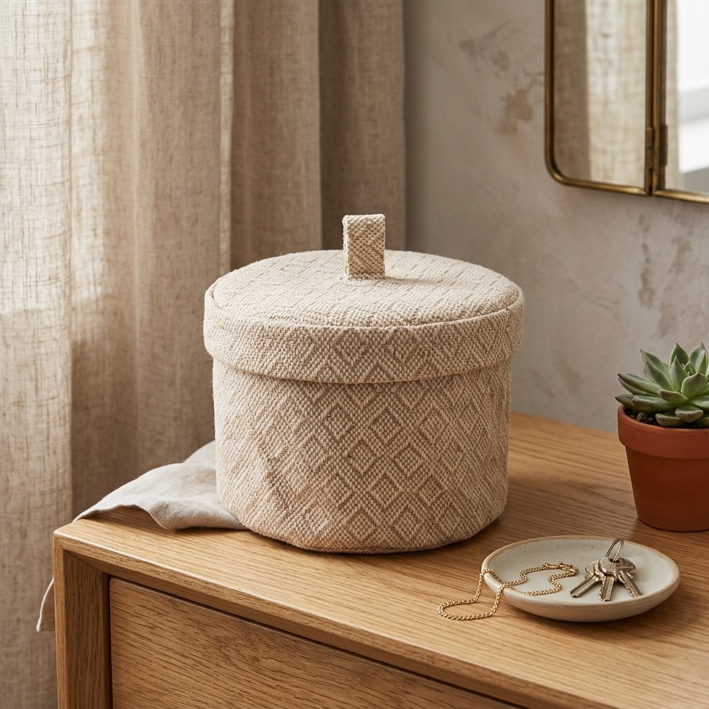 Cestino rotondo in iuta con coperchio Diamond jute round basket with lid