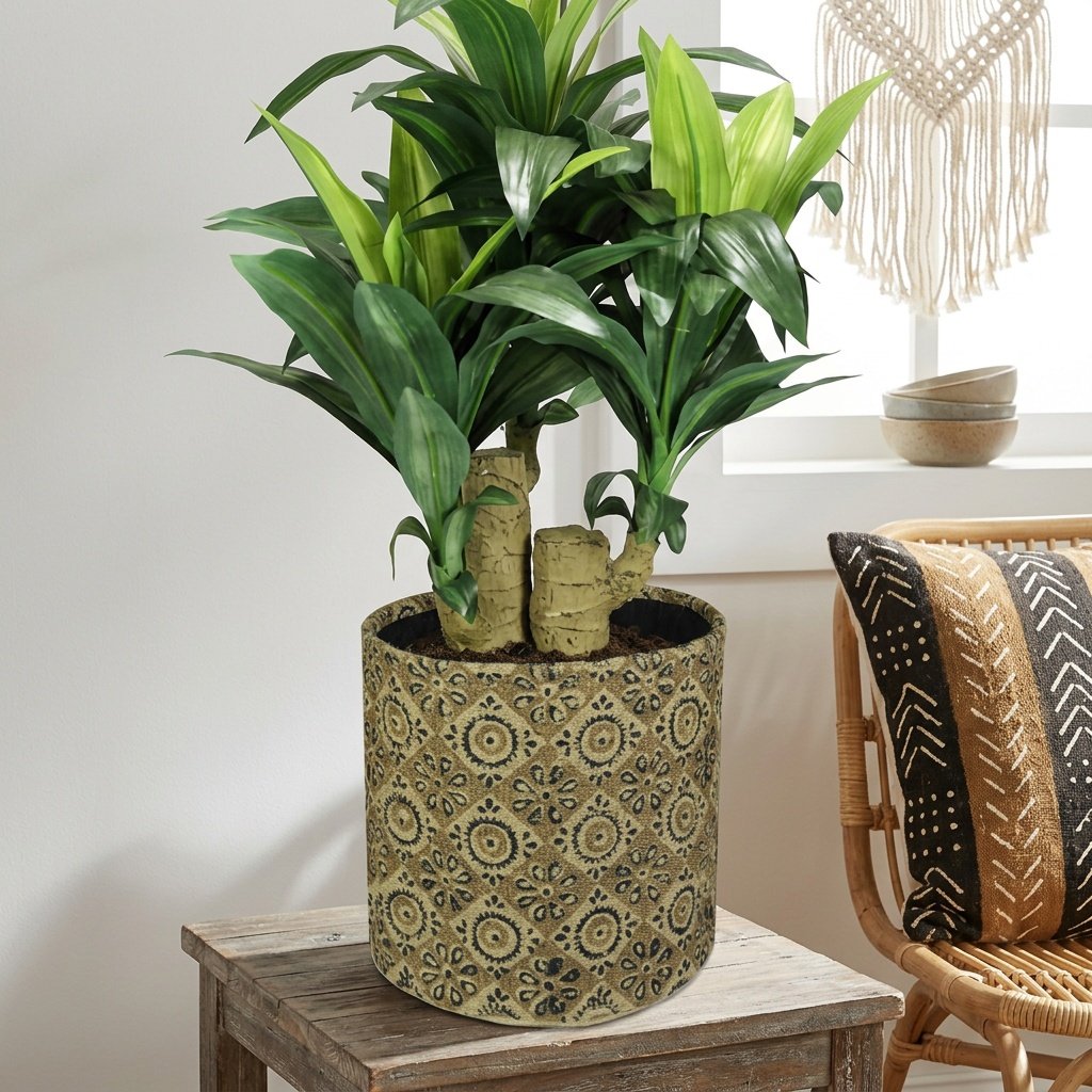 Cestino rotondo in iuta con diamante verde Green diamond jute round basket