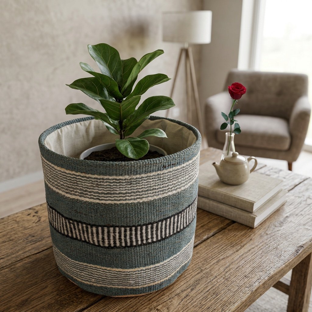 Cesto porta fiori in juta a righe grigie Grey stripe jute flower basket