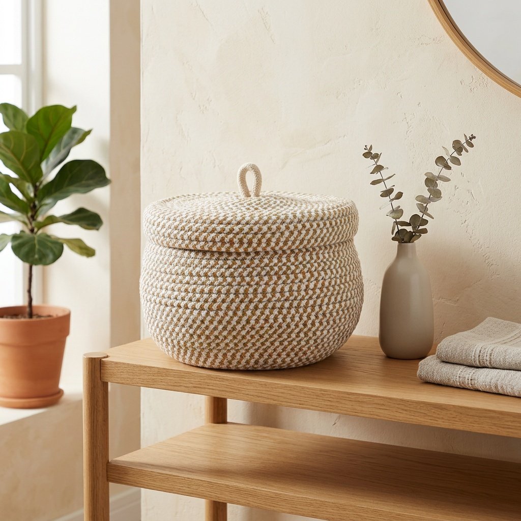 Cestino in corda di iuta con coperchio Jute rope basket with lid