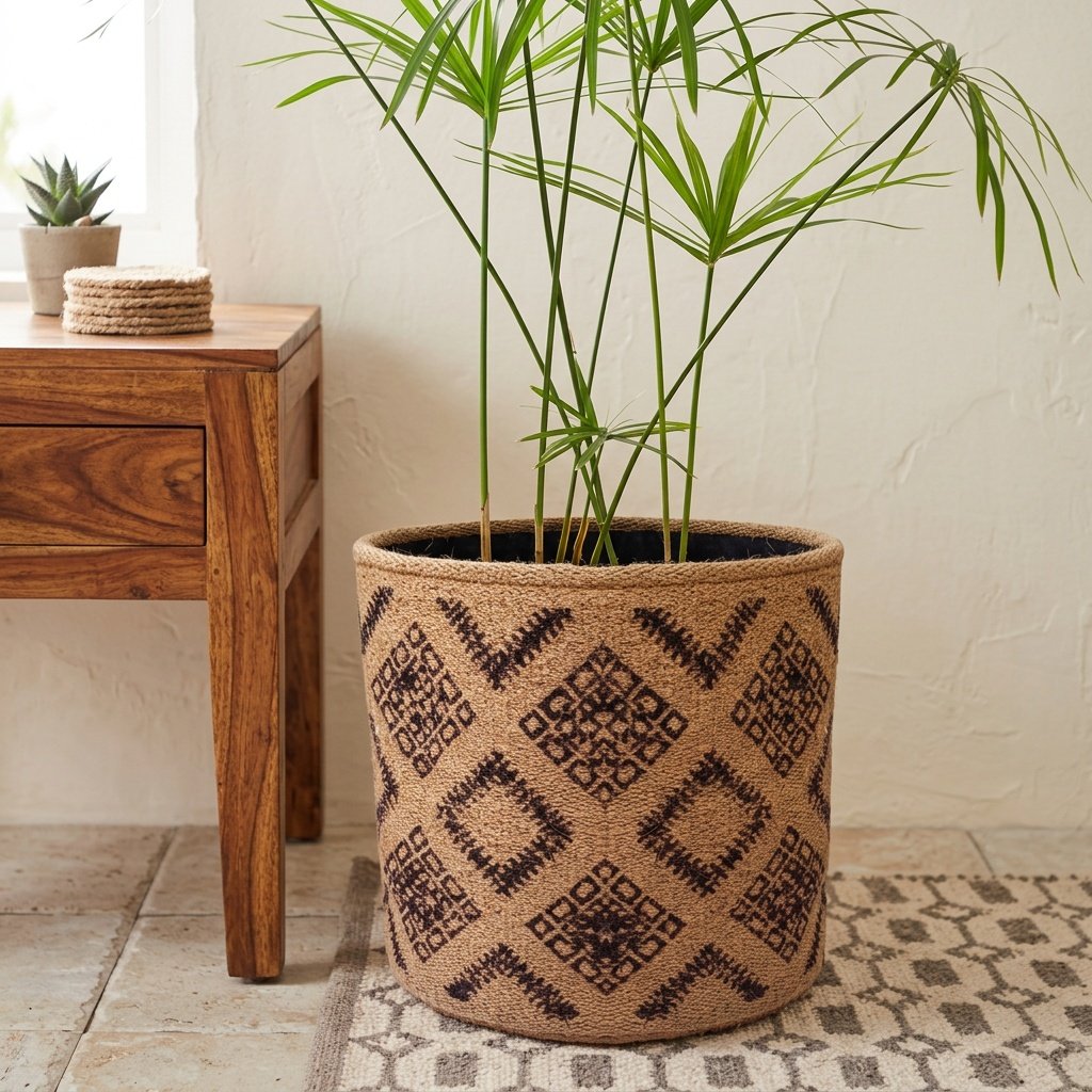 Cesto in juta naturale e diamante marrone Natural and brown diamond jute basket