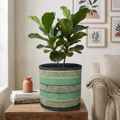 Cesti in corda di iuta o in corda di cotone: quale è più resistente? Turquoise stripe jute basket